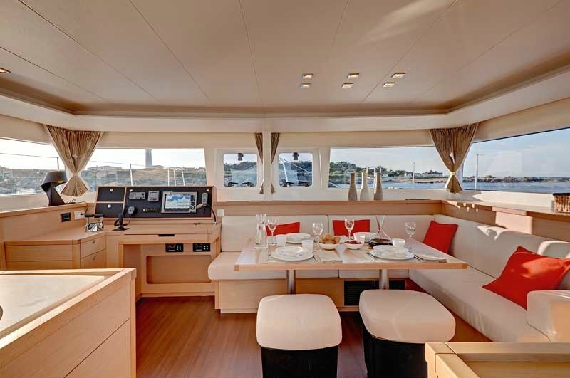 Lagoon 450 F sailing past Espíritu Santo, Sea of Cortez — BAIA Atelier
